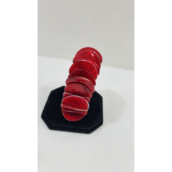 Womens Sea Shell Stretch Bracelet Red Wide Half Moon Shape One Sizse Vintage - Picture 5 of 8